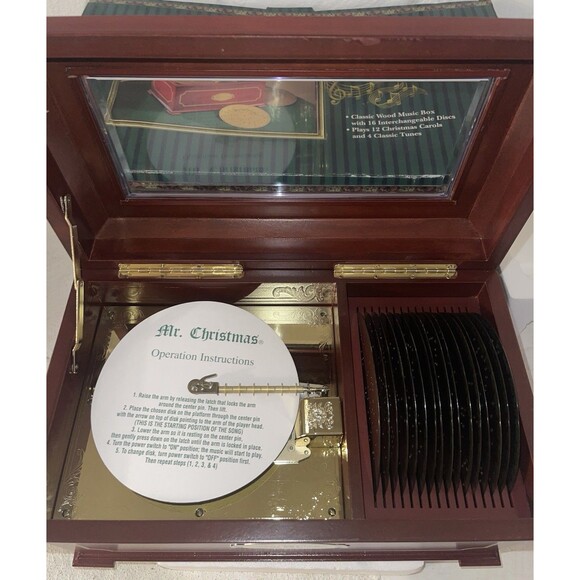 1999 Mr. Christmas Classic Wooden Music Box with 16 Discs! New! - Picture 5 of 6